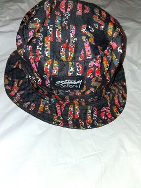 Stussy Designs Black Multicolor Pattern Bucket Hat